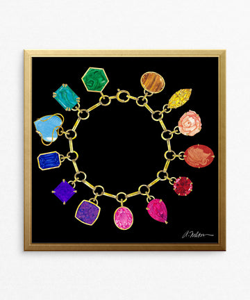 Gemstone Charm Bracelet (Square) Watercolor Rendering printed on Paper