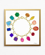 Gemstone Charm Bracelet (Square) Watercolor Rendering printed on Paper