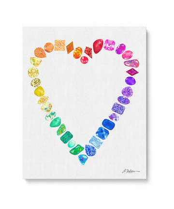 Gemstone Heart Watercolor Rendering printed on Canvas