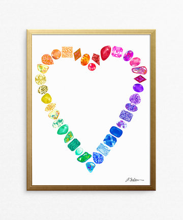 Gemstone Heart Watercolor Rendering printed on Paper