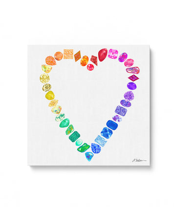 Gemstone Heart Watercolor Rendering printed on Canvas