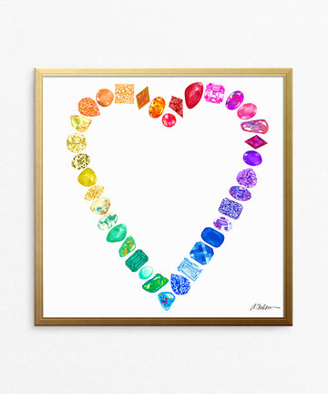 Gemstone Heart Watercolor Rendering printed on Paper