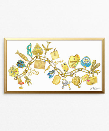 Yellow Gold Charm Bracelet Watercolor Rendering printed on Paper