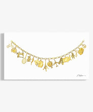 Yellow Gold Charm Necklace Watercolor Rendering on Canvas