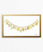 Yellow Gold Charm Necklace Watercolor Rendering printed on Paper