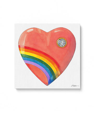 1980's Acrylic Rainbow Heart Watercolor Rendering on Canvas