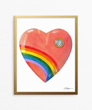 1980's Acrylic Rainbow Heart Watercolor Rendering on Paper