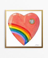 1980's Acrylic Rainbow Heart Watercolor Rendering on Paper
