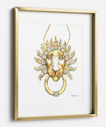 Lion Necklace Watercolor Rendering printed on Paper