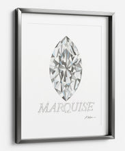 Marquise Diamond Watercolor Rendering printed on Paper