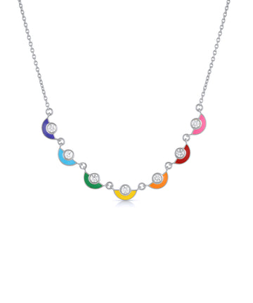 White Zirconia & Enamel Fan Necklace