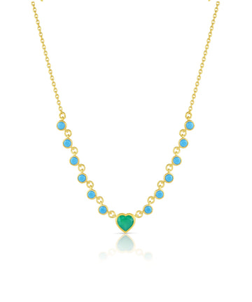Heart Shape Turquoise & Round Green Onyx Riviera
