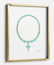 Georgian Cross Necklace Watercolor Rendering in Yellow Gold with Paste Stones printed on Paper