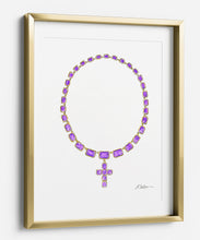 Georgian Cross Necklace Watercolor Rendering in Yellow Gold with Paste Stones printed on Paper