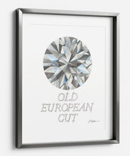 Old European Cut Diamond Watercolor Rendering printed on Paper