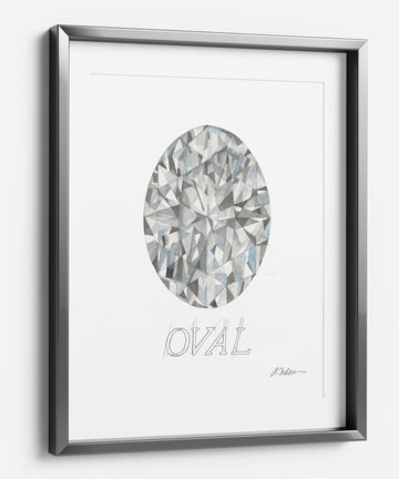 Oval Diamond Watercolor Rendering printed on Paper