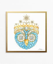 Turquoise Owl Watercolor Rendering on Paper