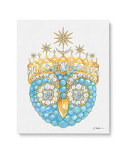Turquoise Owl Watercolor Rendering on Canvas