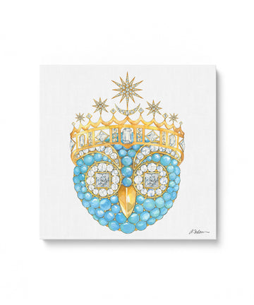 Turquoise Owl Watercolor Rendering on Canvas