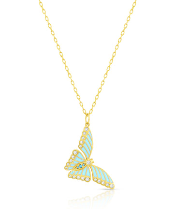 Zirconia, Turquoise & Enamel Butterfly Charm-YGV