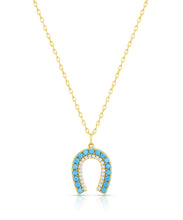 Turquoise & Zirconia Horse Shoe Charm-YGV