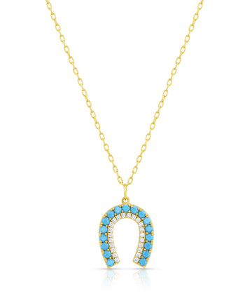 Turquoise & Zirconia Horse Shoe Charm-YGV