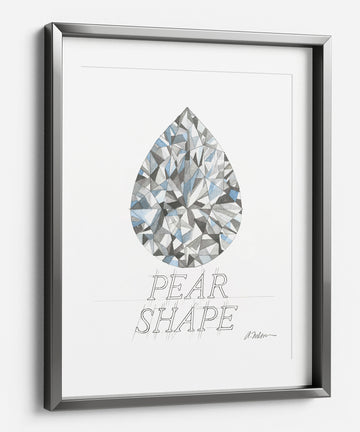 Pear Shape Diamond Watercolor Rendering printed on Paper