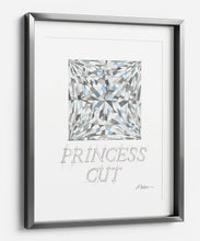 Princess Cut Diamond Watercolor Rendering printed on Paper