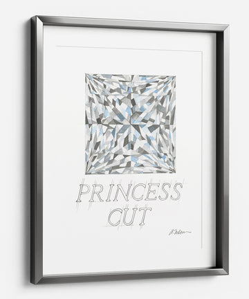 Princess Cut Diamond Watercolor Rendering printed on Paper