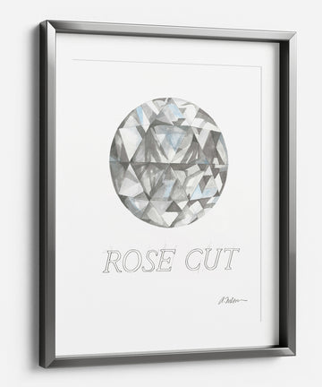 Rose Cut Diamond Watercolor Rendering printed on Paper