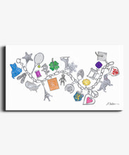 Silver Charm Bracelet Watercolor Rendering on Canvas