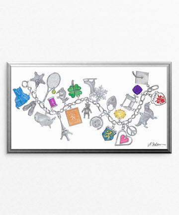 Silver Charm Bracelet Watercolor Rendering printed on Paper