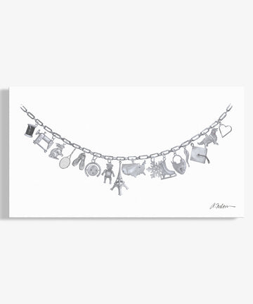 Silver Charm Necklace Watercolor Rendering on Canvas