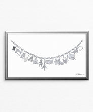 Silver Charm Necklace Watercolor Rendering printed on Paper