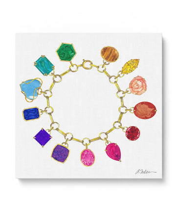 Gemstone Charm Bracelet (Square) Watercolor Rendering on Canvas