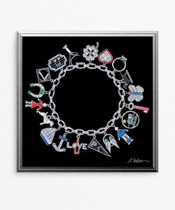 Art Deco Charm Bracelet (Square) Watercolor Rendering printed on Paper