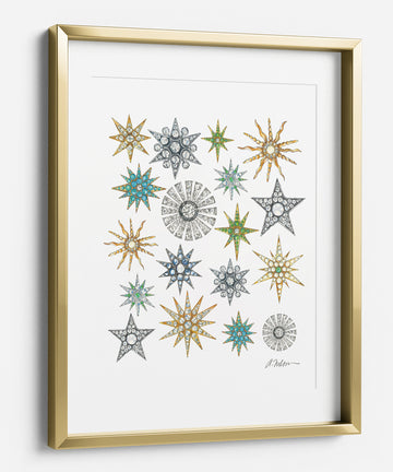 Star Brooches Watercolor Rendering printed on Paper