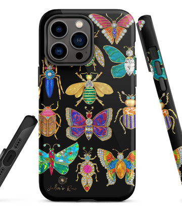 Butterfly & Bug Brooch on Black Background Tough Phone Case