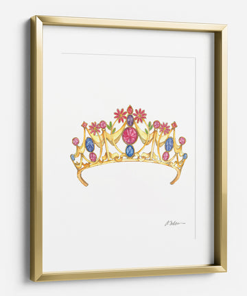 Floral Gemstone Tiara Watercolor Rendering printed on Paper